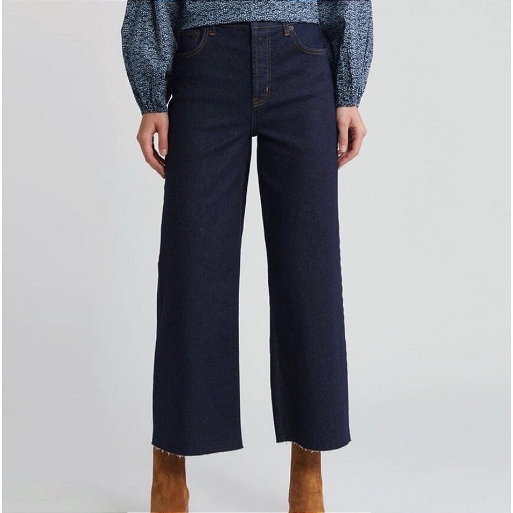 Rails Getty Crop Jeans Dark Wash Blue Denim High Rise Wide Leg Raw Hem NWT Boho - Picture 1 of 12